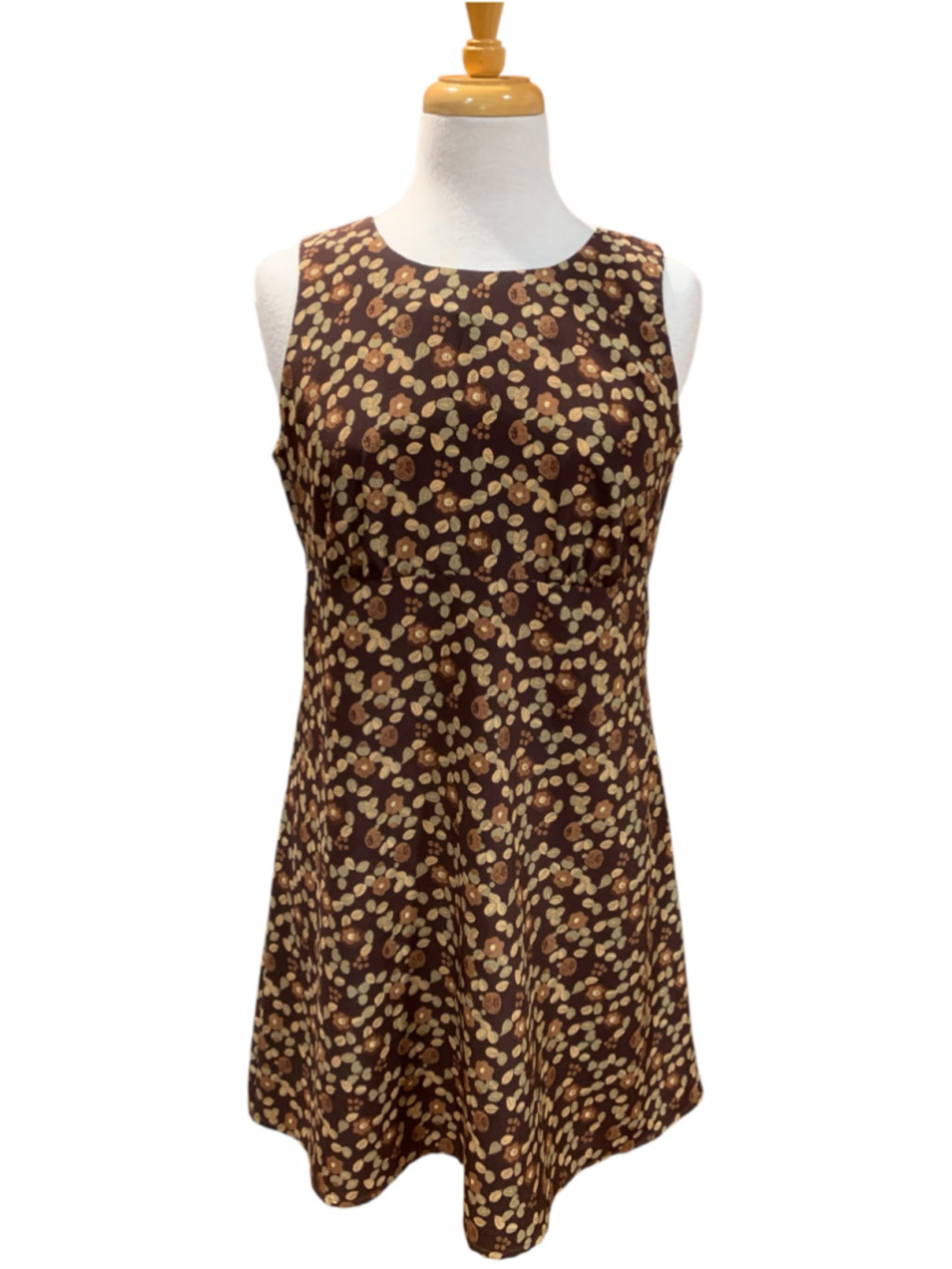 Vtg 90’s Women's Byer Too! Dark Floral Fall Mini Dress Brown Beige Size 9